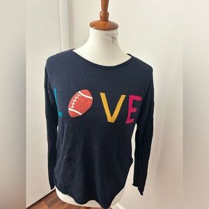 Rachel Zoe Cashmere Blend Love Football Crew Neck Sweater Deep Navy Size Small